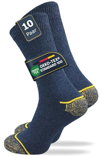 GAWILO Herren Arbeitssocken (10 Paar) Ohne Gummibund | WORK | 71% atmungsaktive Baumwolle | Verstärkt & Stabil (43-46, blau)