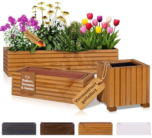 BooGardi Blumenkasten Holz mit Einsatz · Blumenkästen in 3 Größen & 4 Farben · 25x25x25cm Hellbraun · Pflanzkasten für Balkon & Terrasse · Pflanzkübel außen & innen · Blumentopf vormontiert