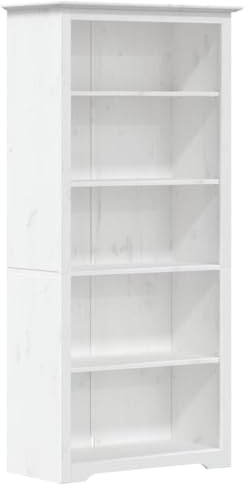 vidaXL Bücherregal, Bücherschrank mit 5 Fächern, Regal für Wohnzimmer Schlafzimmer Büro, Büroregal Büroschrank, Französischer Stil, Weiß Massivholz Kiefer