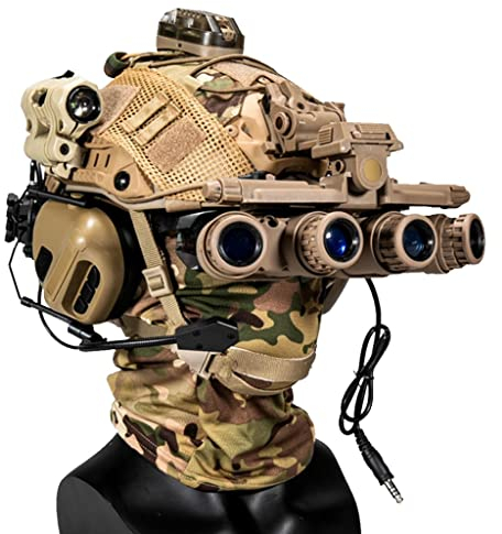 Mit taktischem Headset und Fernglas Modell, Gesichtsschutz und Schutzbrille, Taschenlampe, Signallicht, NVG Halterung für Airsoft Schießen und Jagdspiel schnell Paintball Helm Set (Color : CP)