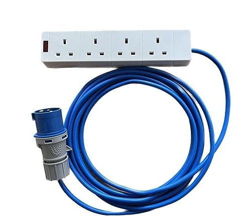 K M Electronics 4 GANG SOCKET TO 16A PLUG CAMPING TENT ELECTRIC MAINS HOOK UP CABLE 1M TO 25M (25M)