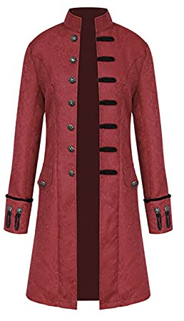 TIMELYE Halloween Herren Mantel Mit Hof Stickerei - Vintage Kostüm Jacke Frack Uniform - Atmungsaktive Party Oberbekleidung Gothic Unterteile Oberteile Mittelalter Gehrock (3-Wine, L)
