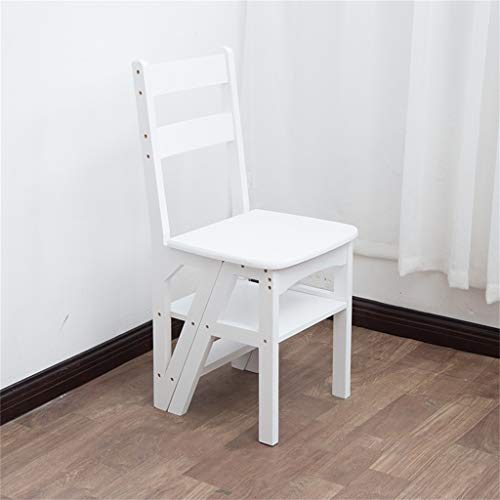 AAMNA 4-Stufen-Leiter, Holzleitern, umwandelbarer Leiterstuhl, Bibliothek, Küche, klappbarer Tritthocker für Zuhause und Küche, Leiter 440 lb, Weiß