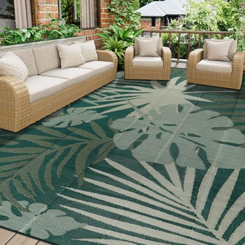 Homcomodar Outdoor Rugs for Patio Waterproof 245x305cm Garden Rug Plastic Straw Rug Reversible Mats UV Resistant Camping Mat for Balcony Picnic