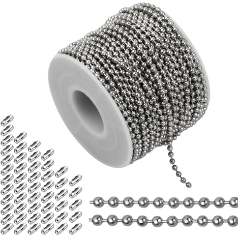 HoaaiGo 20 Metri Catenina a Sfere in Acciaio Inossidabile per Collane, Argento Catenine in Rilievo Rullo di Estensione, Catenina di Perline con 50 Connettore per DIY Portachiavi Braccialetto Gioielli