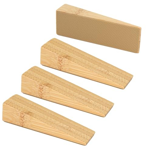 LLMtn Fermaporta in Bambù con Tappetino Antiscivolo, Compatibile con Tutti i Pavimenti e Porte, Materiale Naturale Resistente, Stile Moderno (4 Bambù)