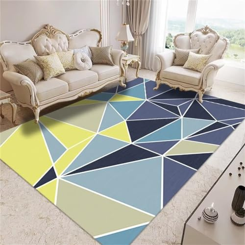 Blu Alfombras Alargadas Alfombra Antideslizante Y Resistente A Las Manchas Con Estampado Geométrico Moderno Para Sala De Estar, Dormitorio Grande Y Vestidor Alfombra De Cocina Antideslizante 200X280Cm