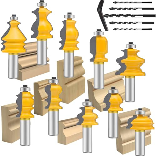 TAIWAIN 1/2 Inch Shank Router Bit 10PCS Picture Frame Molding Woodworking Architectural Forming Milling Cutter Router Bits Sets, Door Cabinet Drawer Wood Miter Carbide CNC Cutting Tool(RD-D)