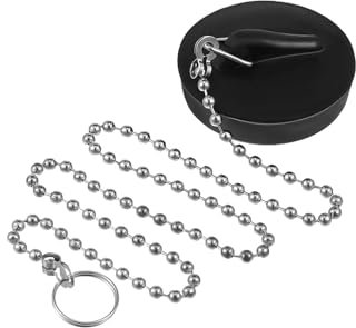 Universal Adjustable Bath & Kitchen Sink Drain Stopper - Replacement Rubber Sink Plug with Chain, Fits Standard Drains