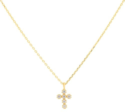 SuzanGold® God's Favorite Kreuzkette | Echtgold Halskette mit Zirkonia-Kreuzanhänger | Symbol für Glauben & Eleganz | Handgefertigt & nachhaltig
