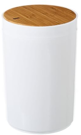 LEKE GO Papelera blanco poliestireno con tapa de bambú Estilo Nordico Blanco de capacidad de 5 litros.