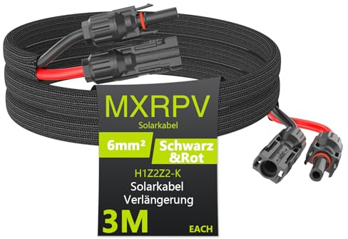 MXRPV Solarkabel 6mm²,Verlängerung 3/5/10 m,PV Kabel 6mm²,IP68 Wasserdichtem,Photovoltaik Solarkabel mit Mantel,Verlängerungskabel für Solarpanel(3 Meter)