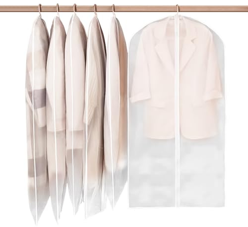 Nutmanel 6pcs Copriabiti Antipolvere Trasparenti, con Cerniera, Impermeabili e Antipolvere ad Alta Densità, Custodie Antipolvere, 120x60cm trasparenti, antipolvere, per Camicie, Giacche,Abiti,Maglioni