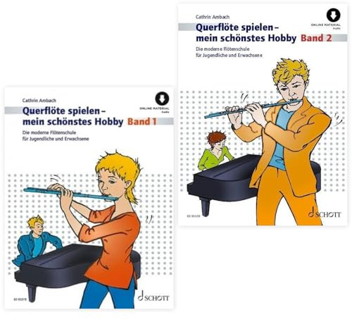 Querflöte spielen - mein schönstes Hobby Band 1 und Band 2 ( ED9331D, ED9332D, 9783795727680, 9783795721930) + Soundman Querflöten-Reinigungstuch (Starterset)