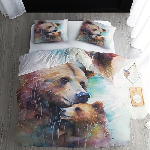 WQIZXCW Bär Bettwäsche 135x200 - Tiere Motiv, Weiche und Angenehme Microfaser Bettbezug Set 2 Teilig, 1 Kissenbezug 80x80, mit Reißverschluss, Wendebettwäsche & Zimmer Deko