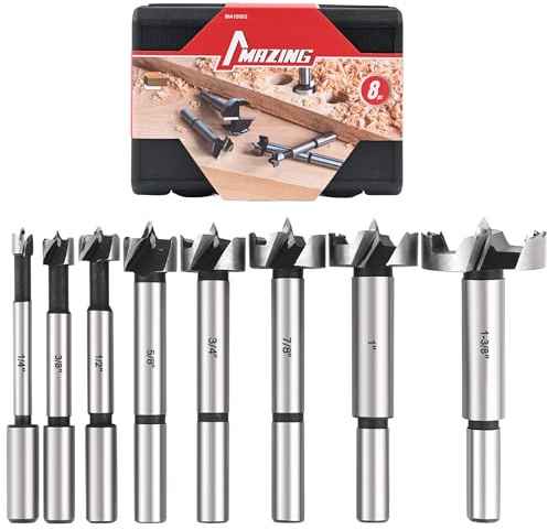 MAZING 8PCS Forstner Drill Bit Set for Woodworking, Auger Opener Round Shank Drilling Cutting Tool Hole Saw Set, Carbide Tipped Forstner Bit Set Ideal for Hard & Soft Wood,Plastic,Plywood