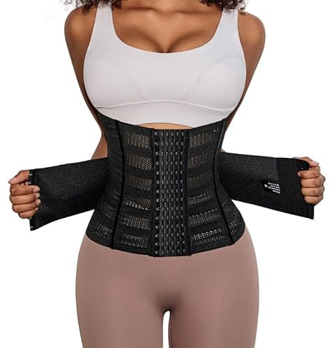 MISTHIN Waist Cincher for Women Adjustable Waist Trainer Shaper Breathable Mesh Corset Trimmer Shapewear Tummy Control Shaper Belt (Black, Medium)