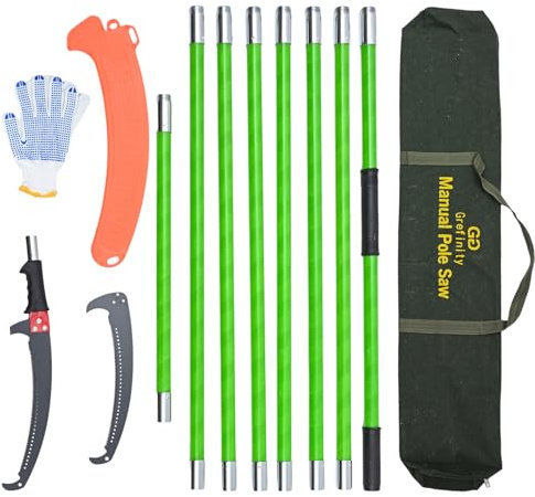 Grefinity Manuelle Stangensäge, 7 m, Astschneider mit 8-teiligem Fiberglasgriff, scharfe Stahlklinge, leichtes ausziehbares Design für hohe Äste, ideal für Palmen und Sträucher