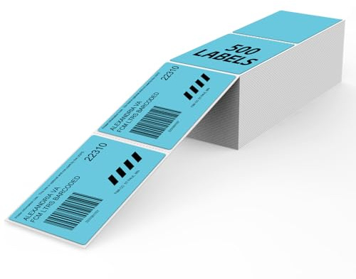 YIKIADA Blau Versandetiketten 50 x 76 MM Vinyl Selbstklebend Thermo Aufkleber Wasserfester Perforierte Labeldrucker Etiketten für Büro Lager Name Address 500 Stück