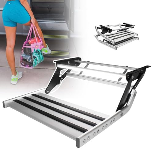 ASumPio Elektrische Klapptreppe für Wohnmobile, robuste, rutschfeste Aluminiumstufen, schaltergesteuerte, automatisch klappbare Wohnwagentreppe für Wohnmobil-/Reiseanhänger,Singlelayer