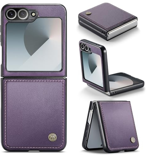 Rerzoiro for Samsung Galaxy Z Flip 6 Case, Premium PU Leather Case Anti Scratch Slim Phone Shockproof Protective Phone Cover for Samsung Galaxy Z Flip6, Purple