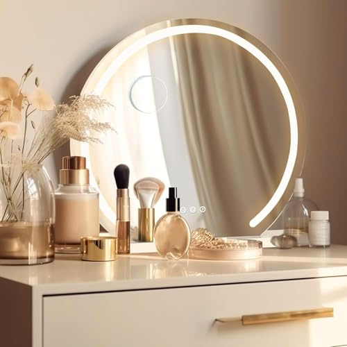 YU YUSING Specchio Trucco con Luci Rotondo Hollywood, Specchio Led Trucco | Specchio Trucco con Luci e Porta USB, 3 Temperature di Colore, Specchio da Tavolo, 3 Modalità, 10X, 60X58cm, Bianco