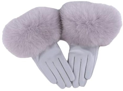Damen Schaffell Fell Leder Handschuh Winter Warm Natürlich Flauschig Fell Lederhandschuhe Grau 9 L, gray9, 42