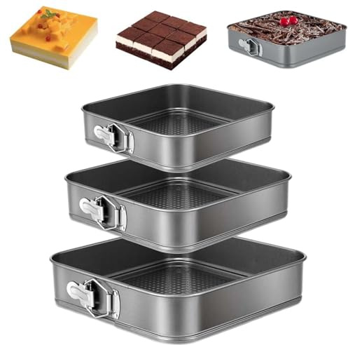 Lot de 3 moules à charnière carrés - Moule à charnière rectangulaire - Moule à charnière - Moule à gâteau carré - Avec protection anti-fuite - Moule à charnière - Moule à gâteau au fromage antiadhésif