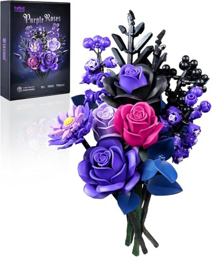 Millionspring Purple Rose Bouquet Building Set Purple Artificial Roses Gifts for Her on Birthday, Anniversary, Mother's Day, Halloween, Christmas, Home Decor