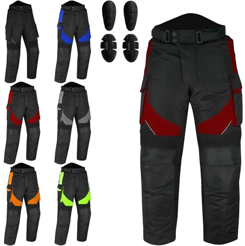 Hive Moto Motorbike Pants Cordura Textile Fabric Enduro Motocross Protective Trouser Motorbike Riding Armor Pants CE Approved (US, Alpha, Medium, Regular, Regular, Red)