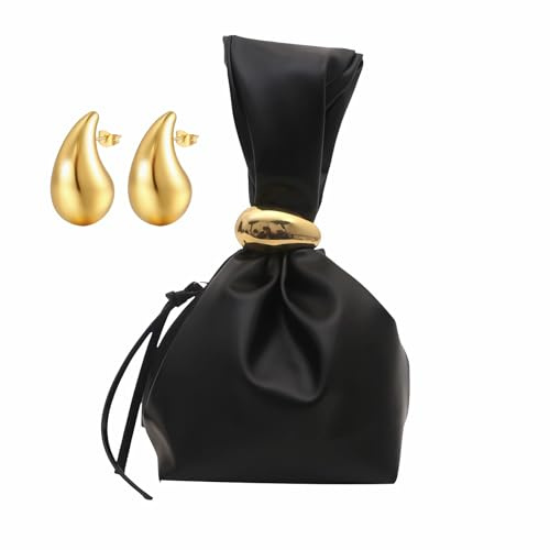 Anopo Pochette da Sera con Orecchino Oro - Borsa a Mano da Donna Piccola in Pelle PU e Tela da Polso