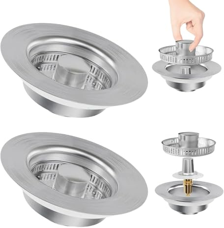Juego de tapones y coladores de fregadero de metal, antiobstrucción, prevención de olores, universal para fregadero de cocina (2 unidades)