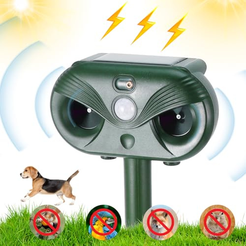 Répulsif pour chat à ultrasons, solaire, étanche, avec détecteur de mouvement et lumière clignotante, IP54 étanche pour le jardin, efficace contre les chats, les rats, les martres, les chiens