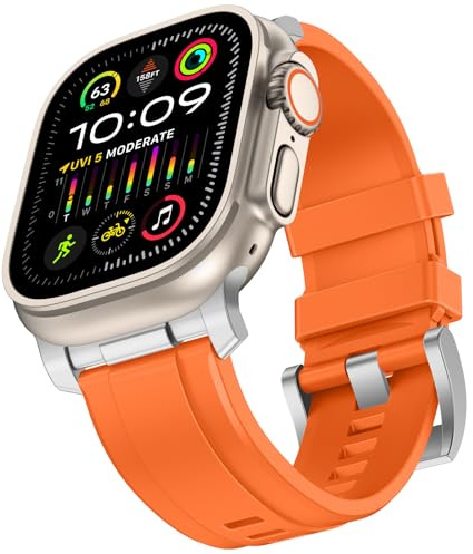 Anlinser Compatible avec Bracelet Apple Watch Ultra 3/2/1 49mm 46mm 45mm 44mm 42mm, Bracelets Rugged de Rechange Sport en Silicone pour iWatch SE Série 11 10 9 8 7 6 5 4 3 2 1 (Orange)
