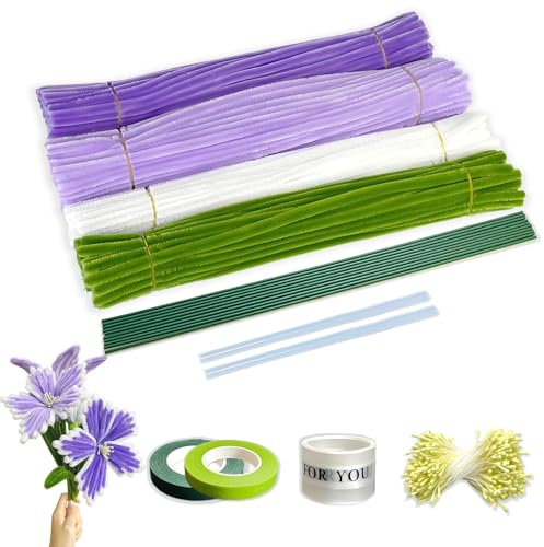 300 Piezas Limpiapipas para Manualidade, Incluye Cinta para Regalos y Cintas Adhesivas, para Proyecto de Artesanía y Decoración,Kit Limpiapipas para hacer Flores Tulipán,para Manualidades DIY