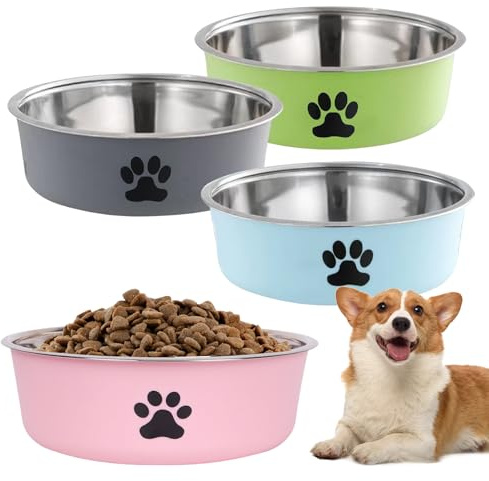 4 Stück Hundenapf Edelstahl, Hundenapf rutschfest mit Silikonboden, Spülmaschinenfest, Leicht zu Reinigen, Hundenäpfe für Futter und Wasser, Hundeschüssel für Kleine Mittlere Große Hunde