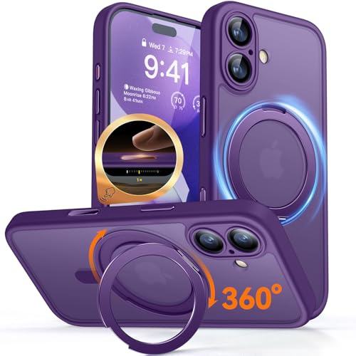 CANSHN Funda Magnética para iPhone 17(6.3), con 360° Rotación Soporte, [Camera Control] Compatible con MagSafe, [Protección Total de La Cámara] Carcasa Fondo Mate Translúcido,Morado Oscuro