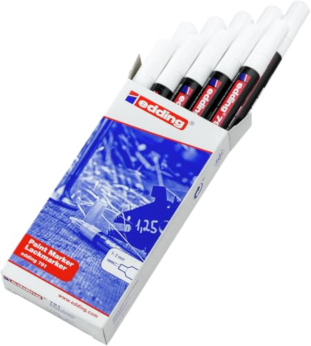 edding 791 Lackmarker – weiß – 10 Stifte – dünne Rundspitze 1-2 mm – Lackmarker zum Markieren und Beschriften von Metall, Glas, Stein oder Kunststoff – hochdeckend, permanent, wischfest