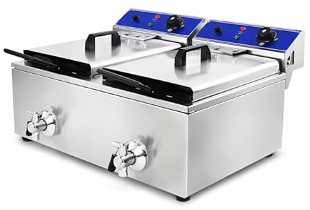 Friteuse Électrique Professionnelle 2 x 6L - Vidange - 2x3600W - 200°C - Inox