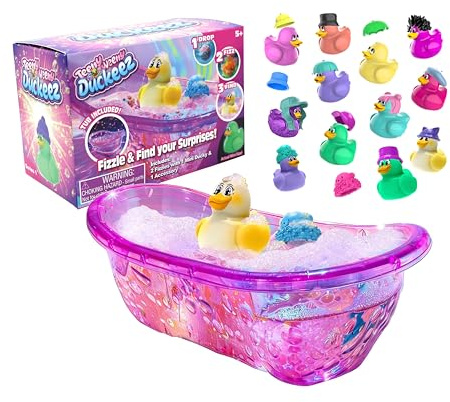 Set Bagno-Pop con Vascetta e Bombe da Bagno – Include 1 Mini Anatra e 1 Accessorio Sorpresa – 12 Anatre e 100 Accessori da Collezionare – 13,5x7,8x9,3 cm