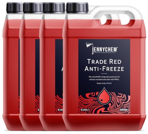Ready to Use Red Antifreeze Coolant – Jennychem Long-Life Engine Coolant with OAT Technology | Protects Against Freezing, Overheating & Corrosion (4 X 5 Litre)