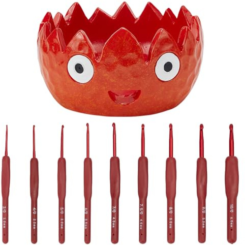 WEBEEDY Ciotola di filo di fiamma per uncinetto bella ciotola di uncinetto con 9 dimensioni di ganci organizzatore di fili di resina accessori uncinetto e maglieria regali uncinetto 7x13cm