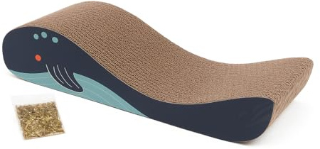 Whale Shape Cat Scratcher with Catnip – Durable Corrugated Cardboard Scratch Pad for Cats & Kittens – Protects Furniture & Keeps Claws Healthy – 41x15.5x9.5cm Zvire