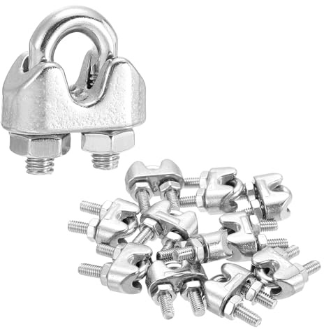 sourcing map 12 abrazaderas de clip de cable de cuerda de alambre de 1/8 pulgadas M3 pequeñas 304 de acero inoxidable 304 para aparejos seguros, tendedero, color plateado
