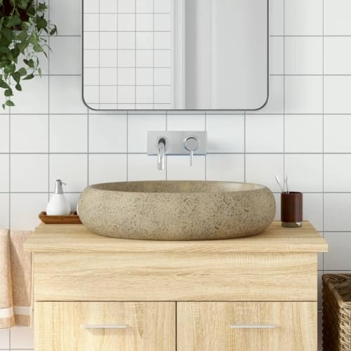 Petit Lavabo de Salle de Bain,Vasque à poser sable ovale 59x40x15 cm céramique,Meuble Lave Main Wc pour Cuisine