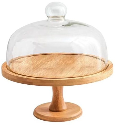 Alzata per torta con coperchio a cupola, Alzata per torta in legno da 12 pollici con copertura in vetro per esposizione di matrimoni e feste, Design robusto con piede alto, Supporto multi-livello p