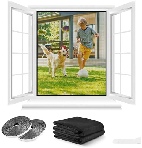 JOYTIX Mosquitera para ventana 130x150cm Negro, protección cortable contra mosquitos con velcro autoadhesivo, malla transpirable, defensa fiable contra insectos para hogar