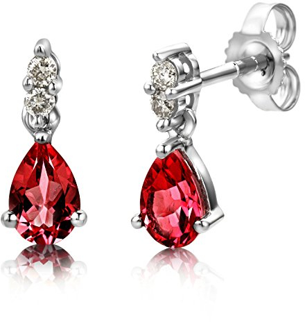 Miore Ohrringe Damen 0.08 Ct Diamant tropfen Ohrhänger mit Edelstein/Geburtsstein Rubin in rot aus Weißgold 9 Karat / 375 Gold, Ohrschmuck mit Diamanten Brillanten