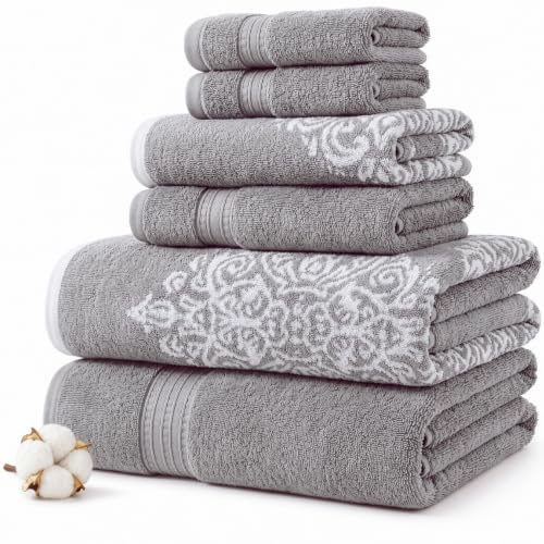 Modern Threads Amrapur Overseas | Artesia Damast 6-teiliges wendbares Garn gefärbtes Jacquard Handtuch-Set (grau)