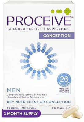 Proceive Tailored Fertility Supplement for Men, Pre Conception Vitamins, Minerals and Amino Acids With Vitamin D, Zinc, Folate, Selenium, and COQ10, Men's Pre Pregnancy Multivitamin, 60 Vegan Capsules